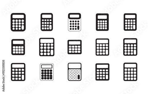 Calculator icon set, vector illustration of various styles for digital and business calculations