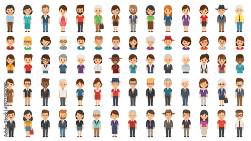 Extensive collage of diverse cartoon people in varied outfits and poses.