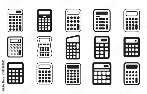 Collection of simple calculator icons, for business and financial concepts