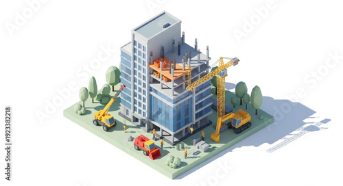 3D Rendering of Building Construction Site.