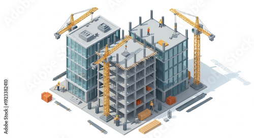 3D Rendering of Building Construction Site.