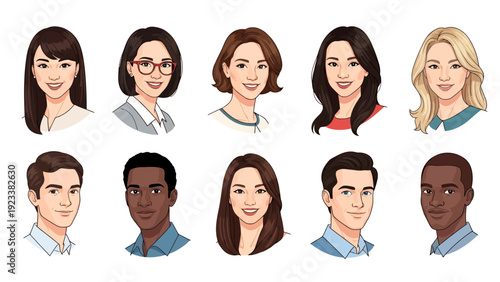 Collection of Diverse Cartoon Avatars Featuring Different People.