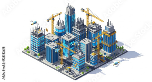 3D Model of City Buildings Under Construction.