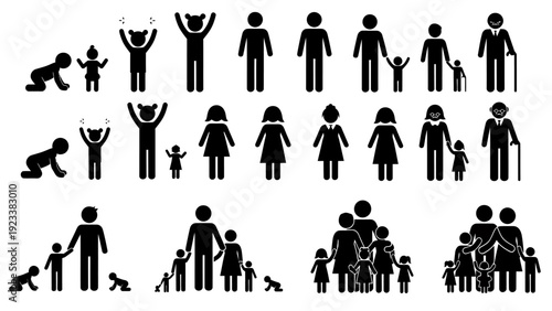 Silhouetted diverse group of people in various poses and activities.