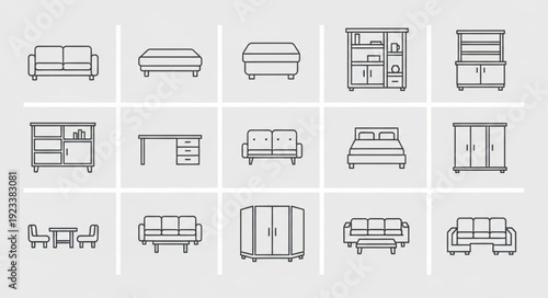 Collection of Furniture Icons Line Art Style.