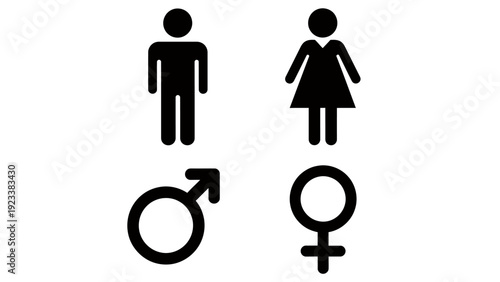 Set of male and female gender symbols with silhouettes illustrating human figures.