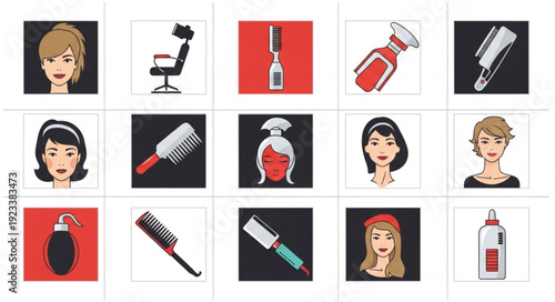 Hair Salon Equipment and Stylist Icons Collection.