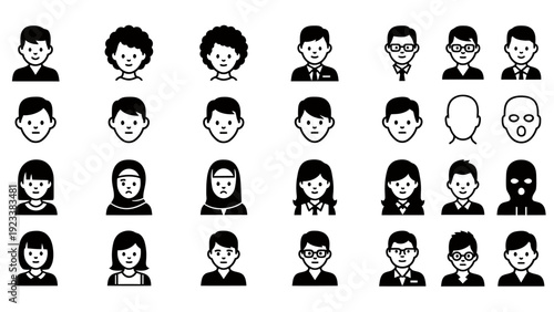 Collection of diverse cartoon portraits showing a range of expressions and ages in a playful avatar style.