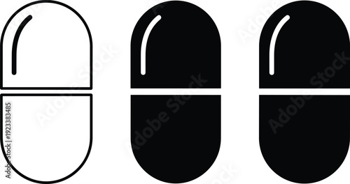 Computer mouse icon set in outline and solid styles isolated on white background, minimalist black pointing device vector for technology and UI design