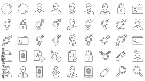 Collection of outline user icons and UI symbols for graphic resources set.