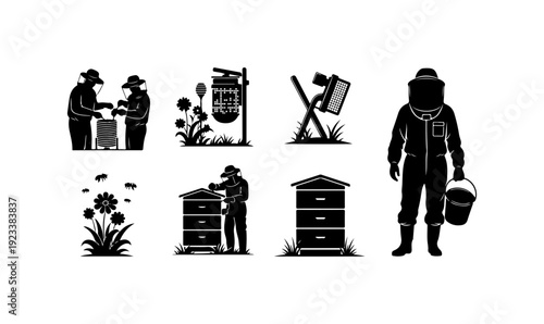 Beekeeping Activity Vector Illustration Set