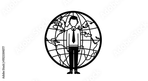 Businessman Inside Globe Global Concept Illustration