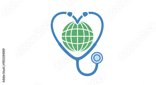 Global Healthcare Concept Illustration with Stethoscope Forming a Heart Around the World