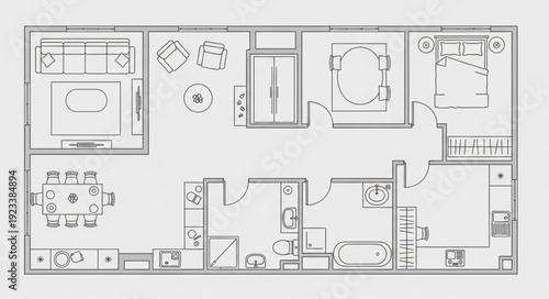 Architectural floor plan of a modern house layout.