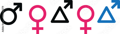 Gender Identity Symbol Vector Set Featuring Male Female and Transgender Icons in Black Pink and Blue for Sociology Equality and Human Rights Design Projects