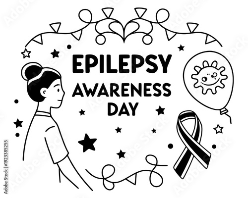 Purple Ribbon Vector, Epilepsy Awareness Day Health and Support Illustration
