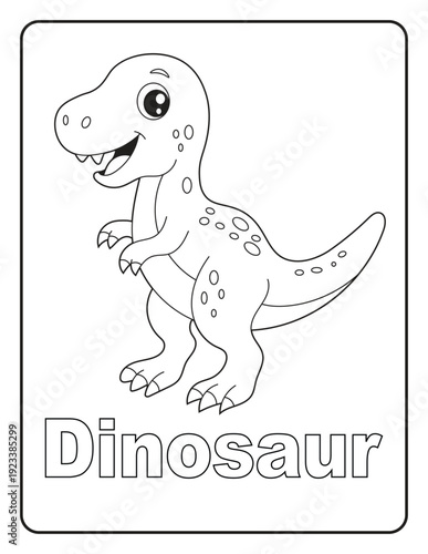 Cute T-Rex Coloring Page for Kids., Black and White Printable Dinosaur Illustration. Bold and Easy Educational Materials for Toddlers.