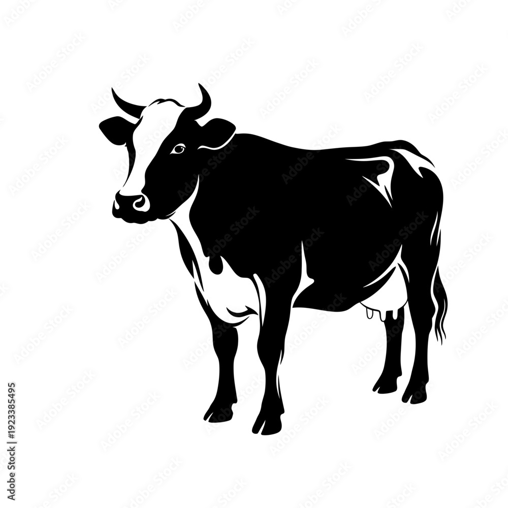 Fototapeta premium Black and White Holstein Friesian Cow Silhouette Standing Isolated on White Background