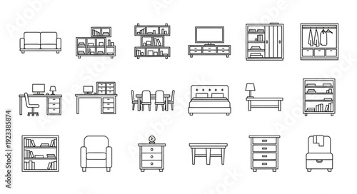 Collection of Hand Drawn Furniture Icons for Interior Design.