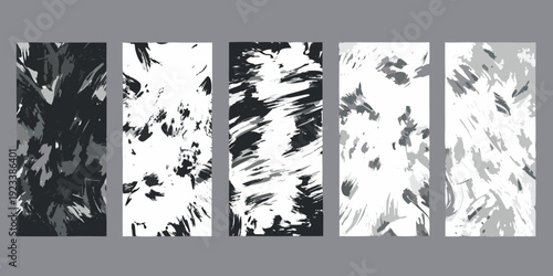 Abstract brushstroke patterns in grayscale ranging from dark to light