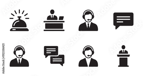 Customer service and support icons. call center, reception, and communication symbols