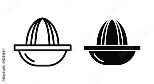 Minimalist manual citrus juicer and lemon squeezer icon set for healthy cooking and fresh juice preparation concepts