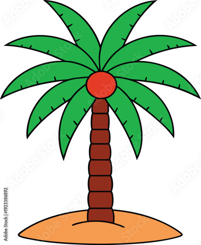 Stylized flat of a vibrant palm tree with green leaves and brown trunk vector illustration EPS PNG file