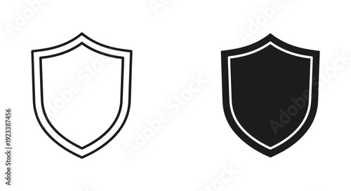 Minimalist black and white shield icons representing cybersecurity, data protection, and safety for digital interface design and corporate branding.