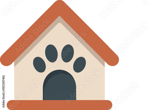 Dog house with paw print on front pet shelter icon animal dwelling