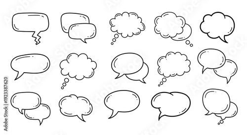 Collection of hand-drawn speech bubbles and thought clouds, perfect for graphic design projects