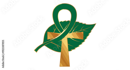Green Ankh Cross with Leaves Symbol.
