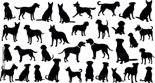 Collection of diverse dog silhouettes in various poses