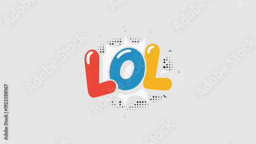 Colorful lol text with pixelated effect on gray background