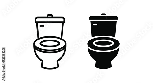 Set of two minimalist toilet icons in outline and solid black styles, ideal for bathroom signage, plumbing service branding, and home renovation design projects.