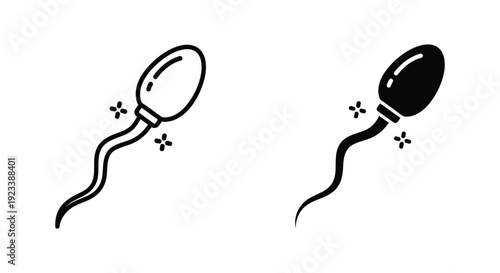 Minimalist sperm cell icons in outline and solid black styles for fertility, reproductive health, and medical education concepts on a white background