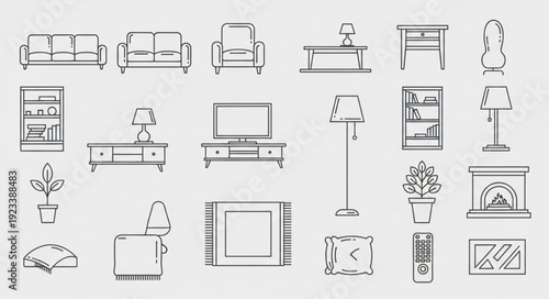 Collection of hand drawn furniture and home decor items.