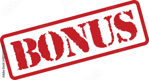 A bold red rubber stamp clearly displays the word BONUS on a crisp white background, signaling an extra benefit