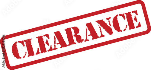 A prominent red rubber stamp boldly announces CLEARANCE on a clean white background, indicating a major sales event