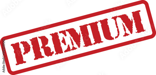 A red grunge style rubber stamp boldly displays the word PREMIUM against a crisp white background