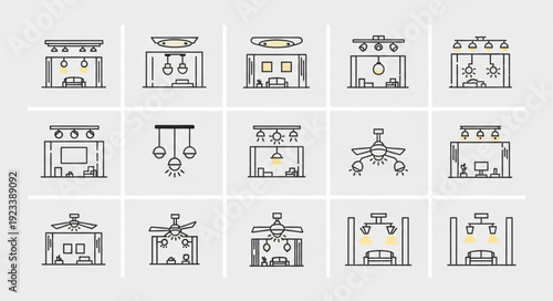 Collection of interior lighting design illustrations.