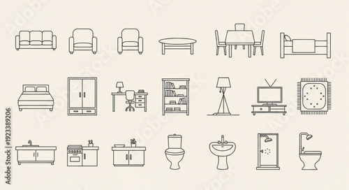 Collection of Hand Drawn Furniture and Home Decor Items.