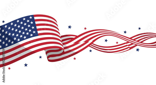 Dynamic American Flag Ribbon Design with Stars