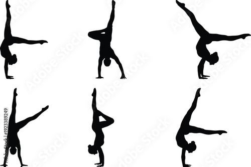 Dynamic sequence of gymnastics poses showcasing flexibility and strength in motion