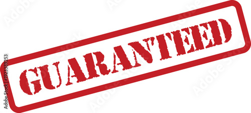 An assurance of quality with this red grunge style guaranteed rubber stamp presented on a crisp white background