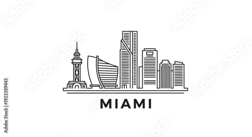 Miami Florida City Skyline Line Art Illustration