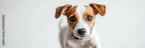 Cute Jack Russell Terrier Puppy Face Close Up, White Background