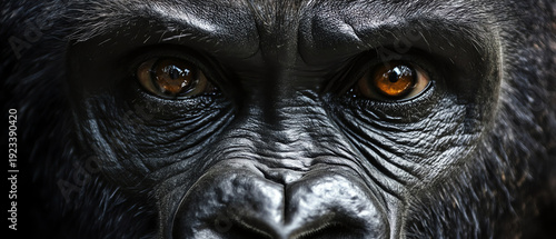 Close-up Portrait of a Gorilla's Intense Eyes and Wrinkled Face