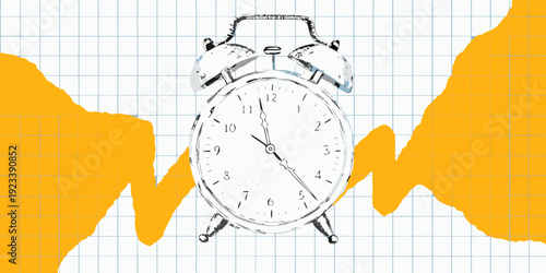 An illustrated alarm clock with hands pointing to ten o clock