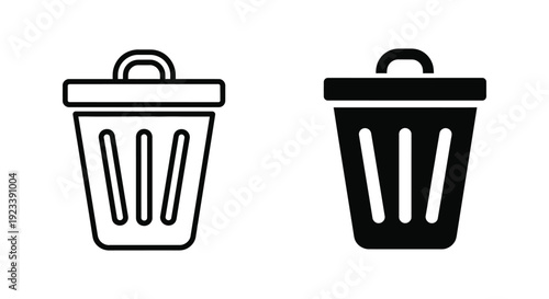 Professional trash can and delete icon set in outline and solid styles for digital file management and user interface design
