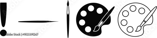 Art and punctuation icon set with exclamation mark brush palette creative tools isolated vector collection